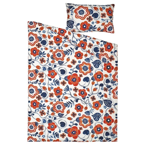 Floral Patterned Bedding Set - Red, Blue, White - Picture 1 of 4